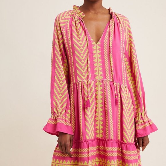Anthropologie Dresses & Skirts - MAEVE X ANTHROPOLOGIE Pink & Chartreuse Dominique Tribal Tunic Mini Dress